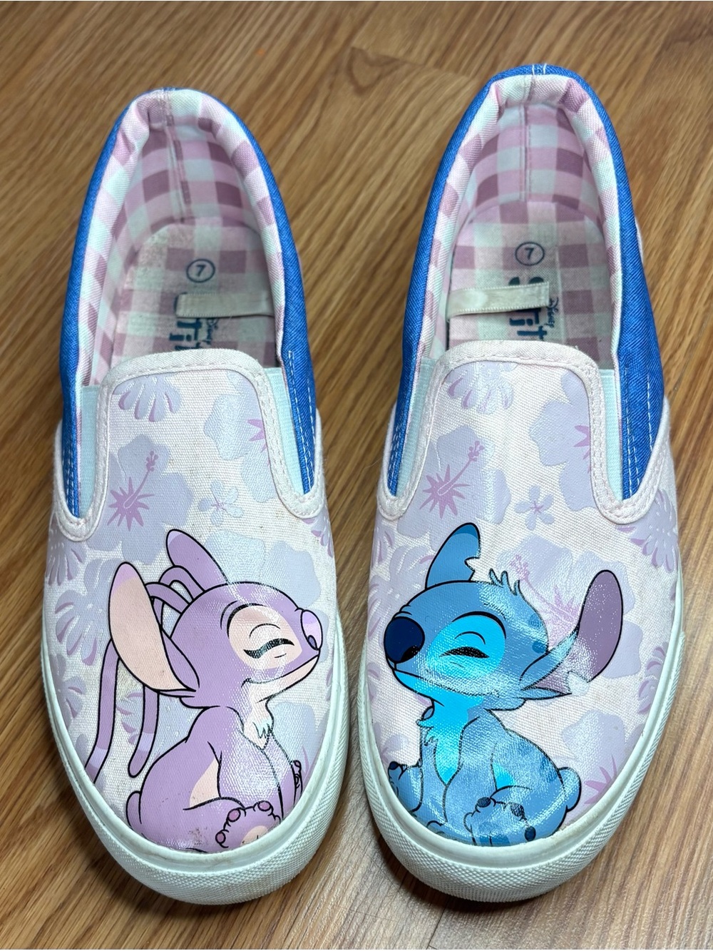 Women’s Slip-On Lilo & Stitch Sneakers in Pink and Blue